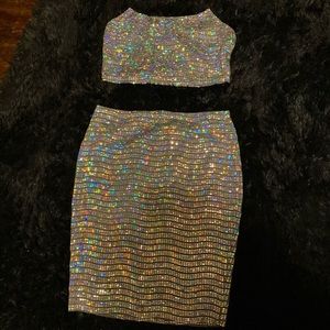 Silver 2 Piece Skirt Set